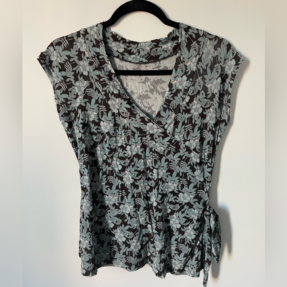 Y2K Floral Wrap Blouse - Black and Blue